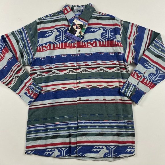Todays New Other - NEW Vintage Todays New Flannel Shirt Men's Medium Southwestern Aztec Cotton Blue